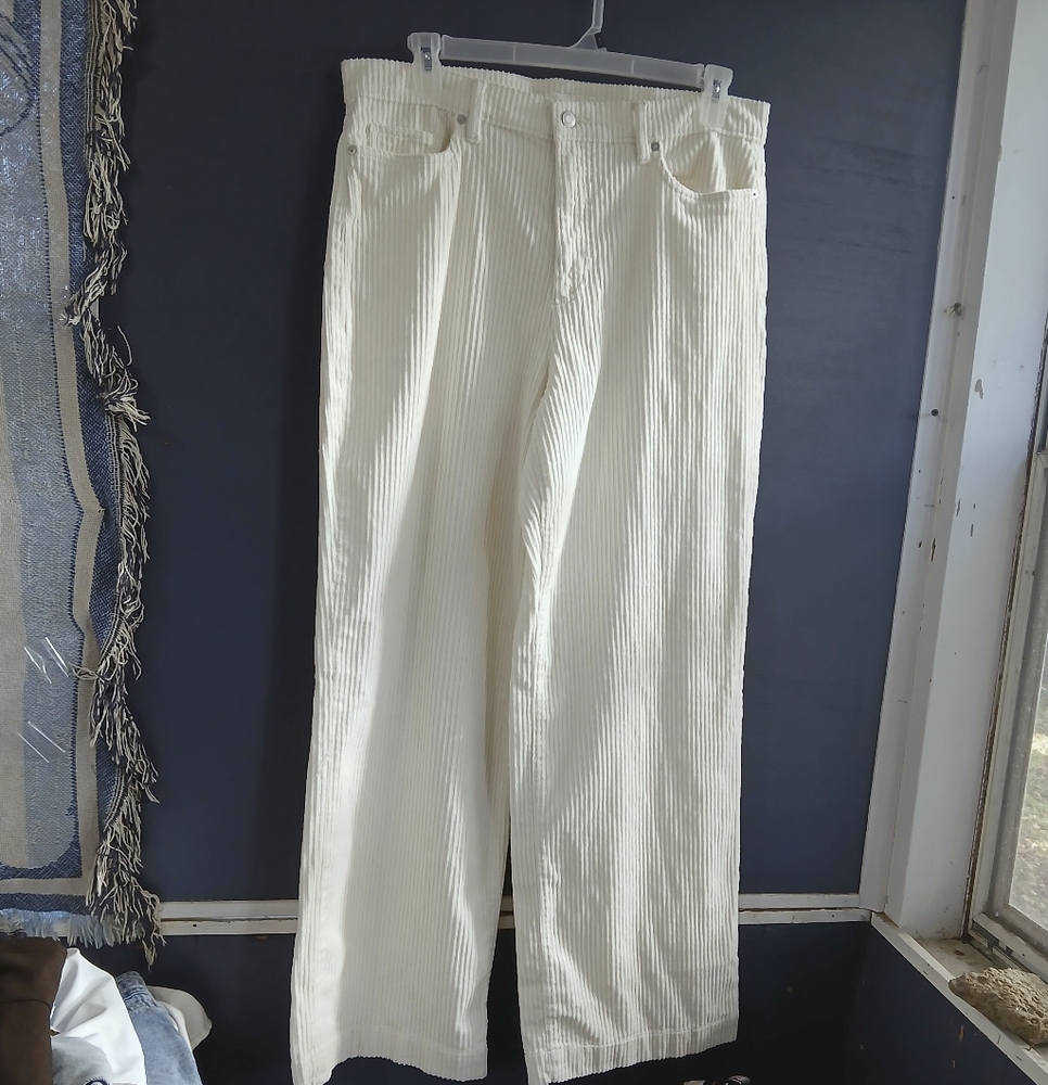 Lands' End Wide Leg Corduroy Pants in Cream